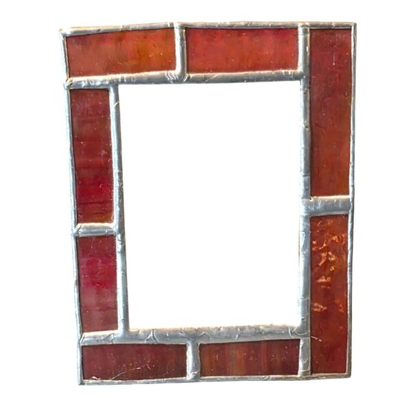 Vintage Photo Frame Stained Glass Handmade Red Panels & Silver Solder 3"x4" - Picture 3 of 5